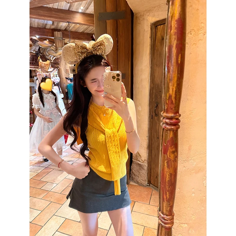 韩系圆领无袖针织背心女夏气质套头辣妹上衣披肩套装