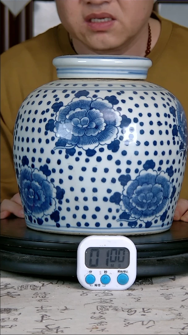 壶放*青花精绘花卉图罐
