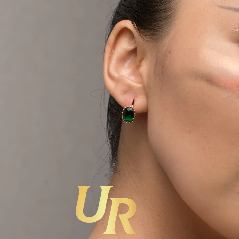 合金锆石耳饰  UR【顺丰包邮-无运费险】绿石榴 瑰金色民族耳饰