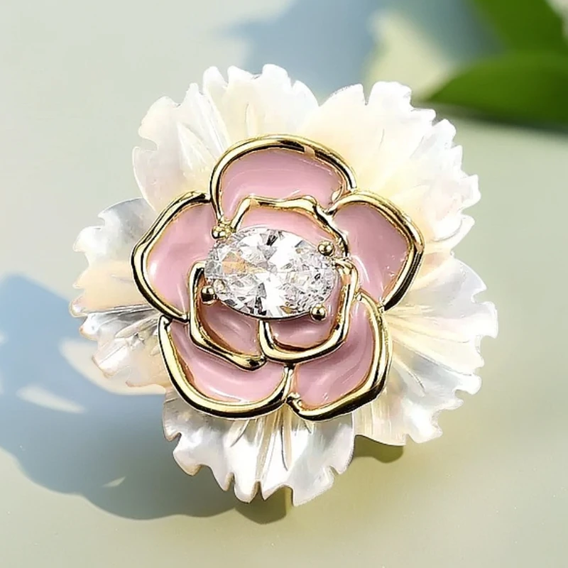 铜合金合成锆石胸针 1122新品山茶磁吸胸针