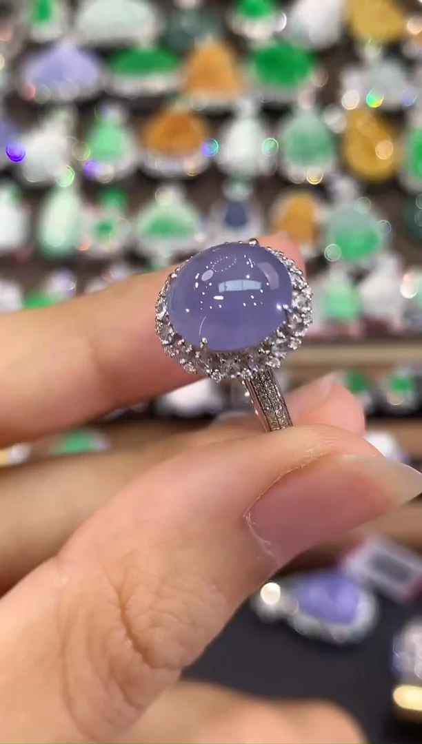 18K金镶嵌戒指翡翠C128 紫货有色差