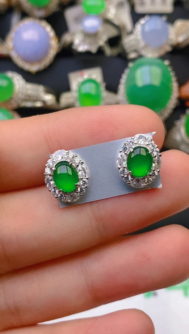 翡翠戒指银S925镶嵌天然