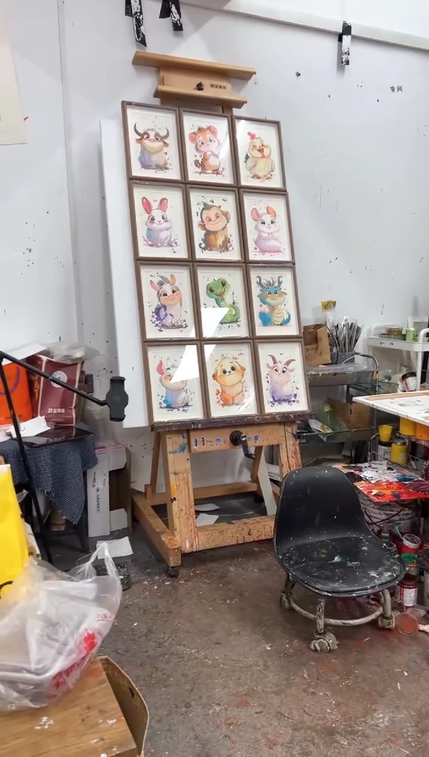 【闪购商品】丙烯画尘薇老师十二生肖摆台