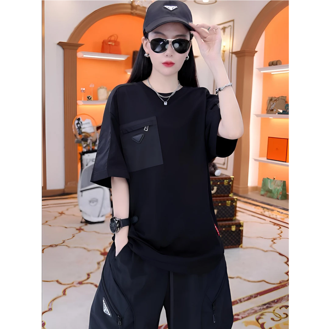 Lord Yan 夏季小众圆领拼接潮牌情侣纯棉T恤82601