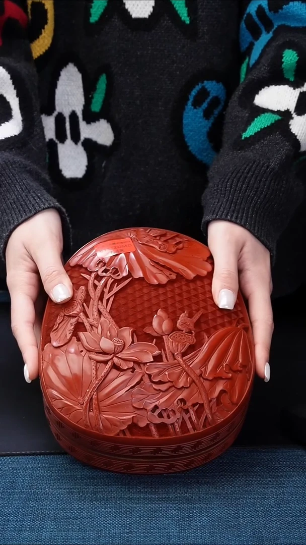 B1112GMD648荷塘雅趣雕漆砚台盒