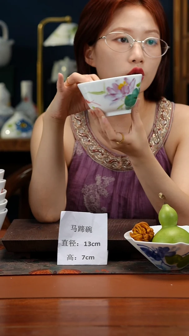 陶瓷景德镇高温釉中彩马蹄碗直径13高7