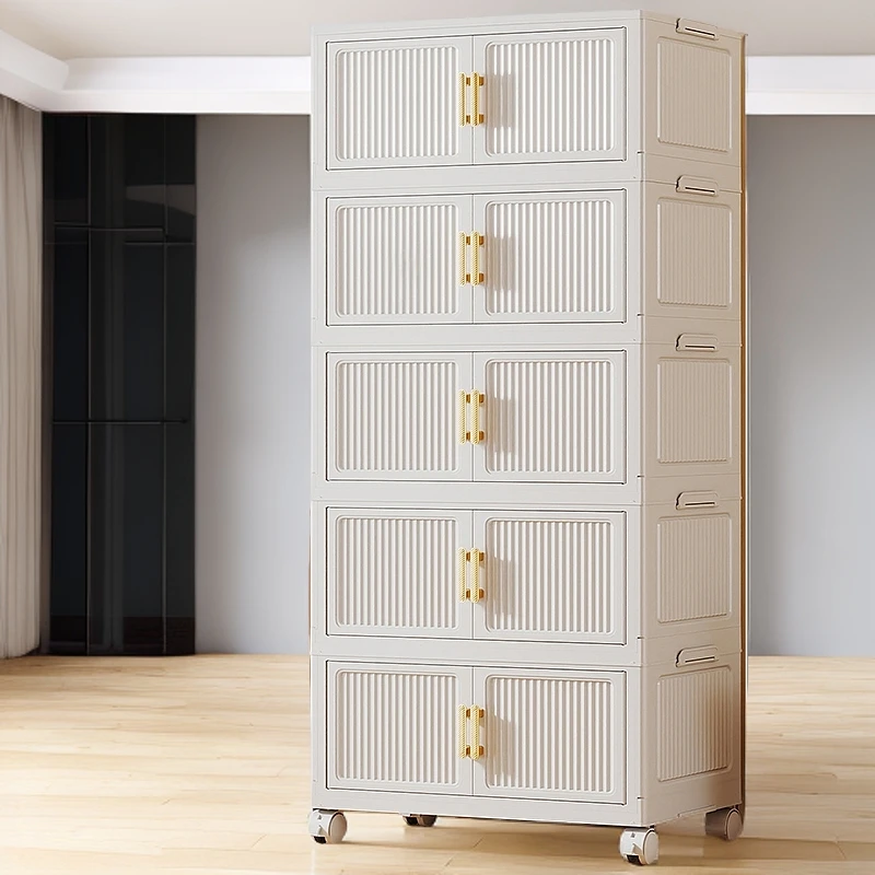 竖条纹折叠款收纳柜家用客厅储物柜宝宝儿童衣柜卧室整理柜