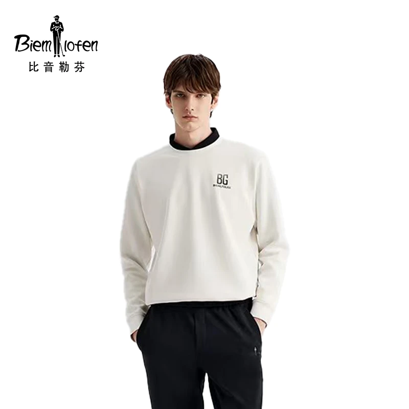 【裸感亲肤】比音勒芬秋冬新款男士渐变字母印花圆领长袖卫衣