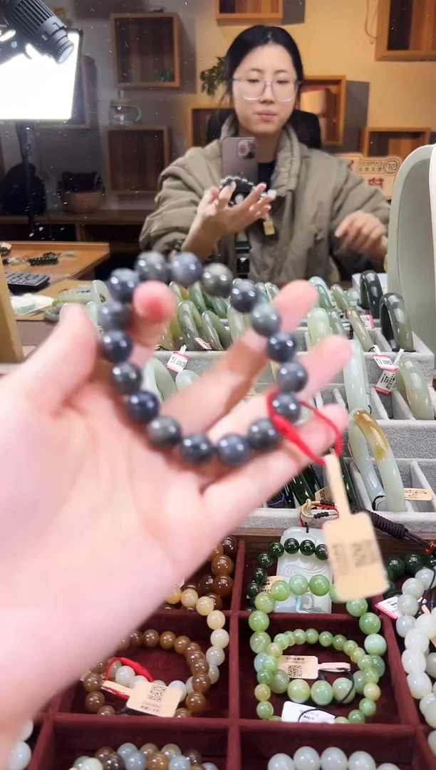 未镶嵌手串和田玉毛毛矿墨玉手串卡12