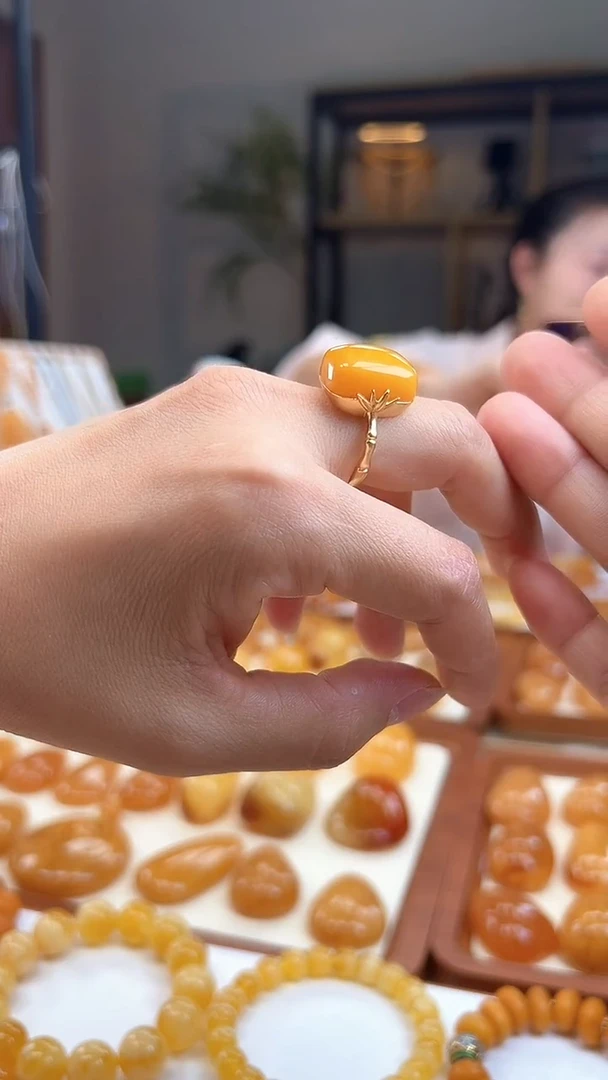 未镶嵌琥珀戒指精品蜜蜡竹节托戒指