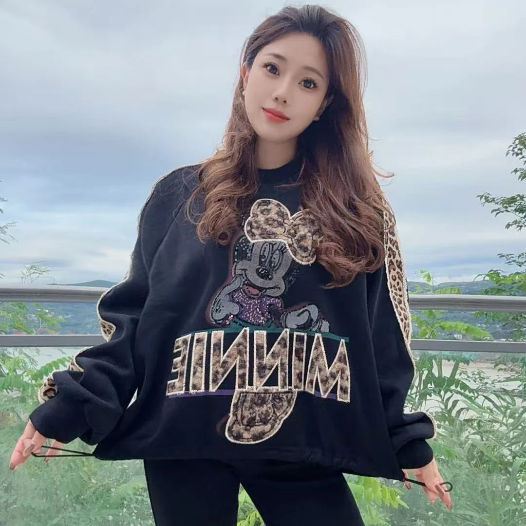 13462小景推荐-欧版豹纹拼接米奇加绒卫衣-6887