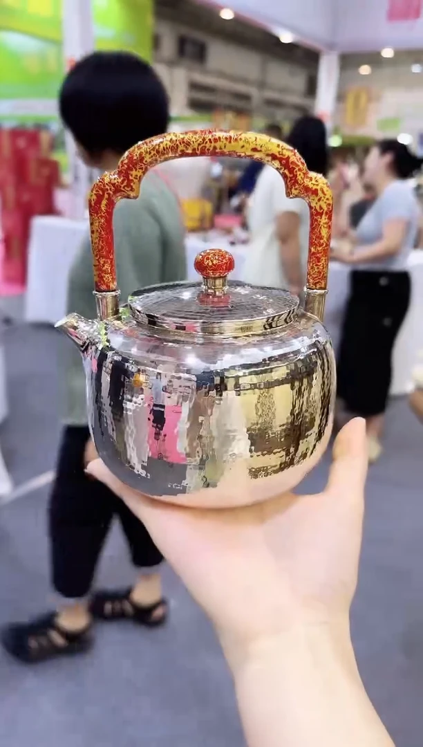 足银9999 纯银茶壶一个 大漆