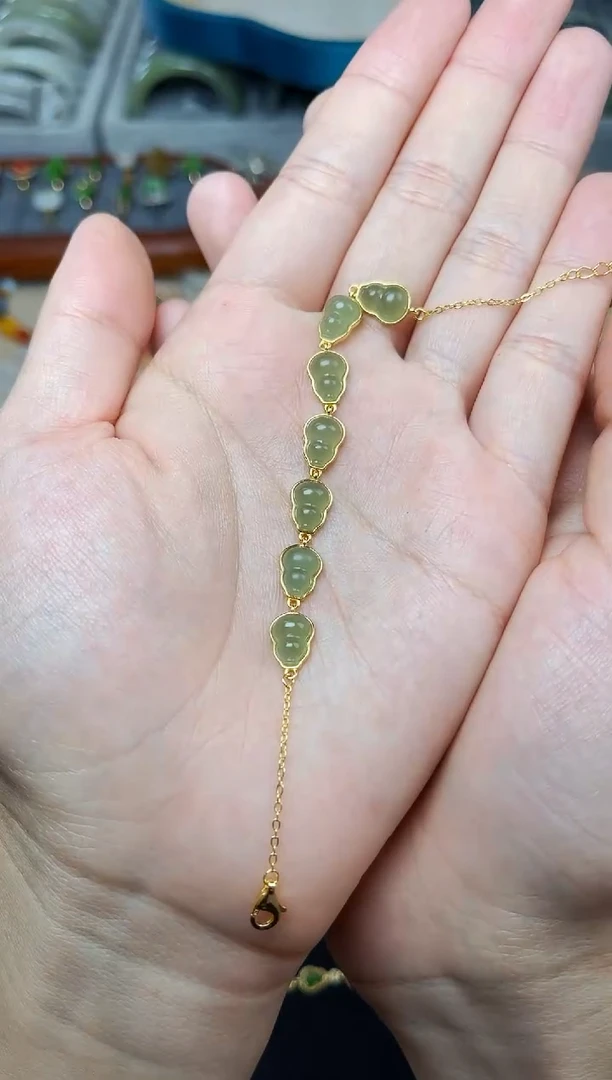 手链银S925镶嵌和田玉葫芦手链06