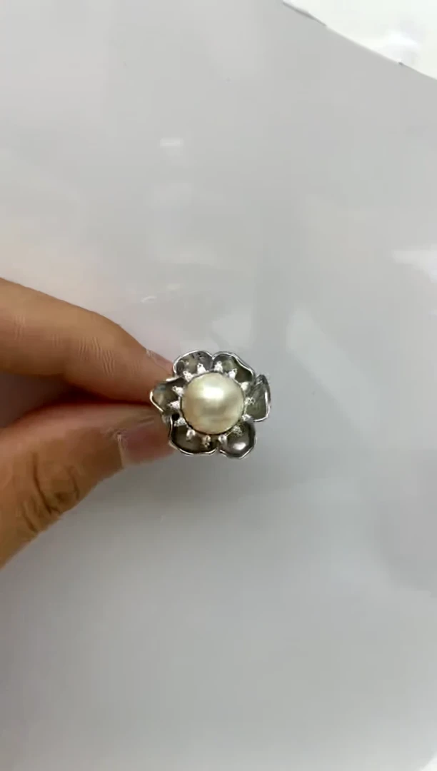 银S925镶嵌戒指海水珍珠10-11