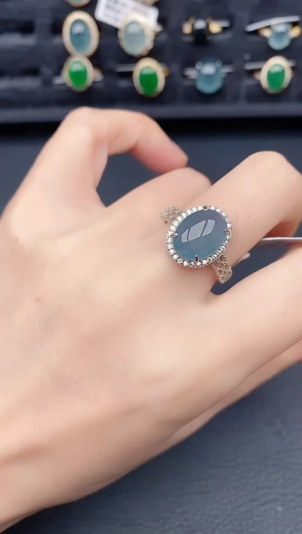 银S925镶嵌戒指翡翠天然a货翡翠282