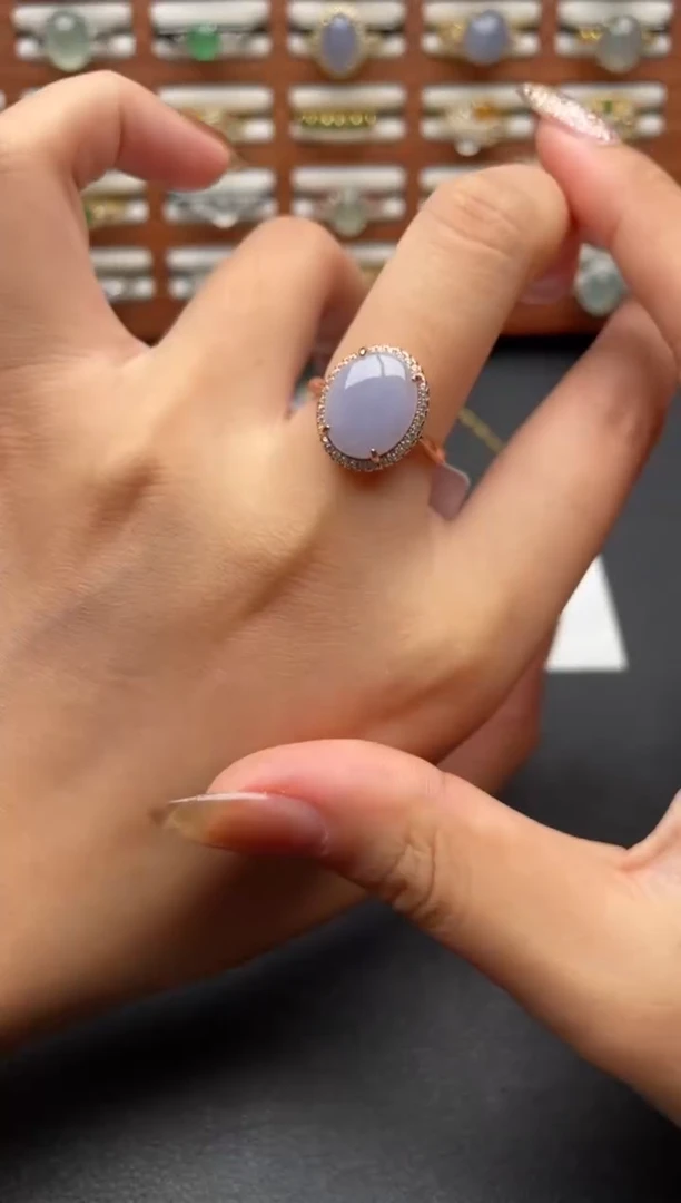 翡翠戒指银S925镶嵌一物一证一礼盒