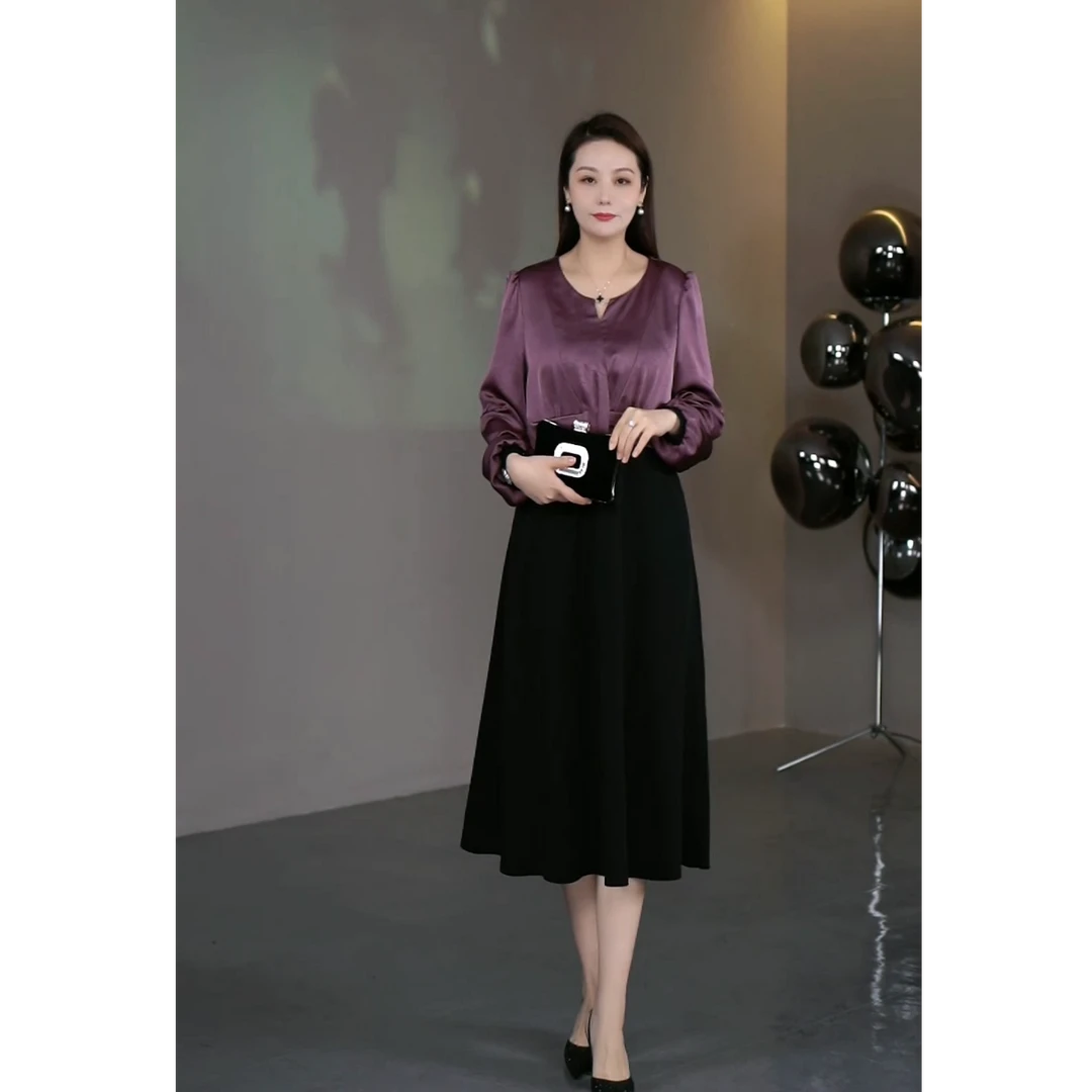 木棉林定制轻奢女装2025新款百搭优雅显瘦气质中长款连衣裙250221