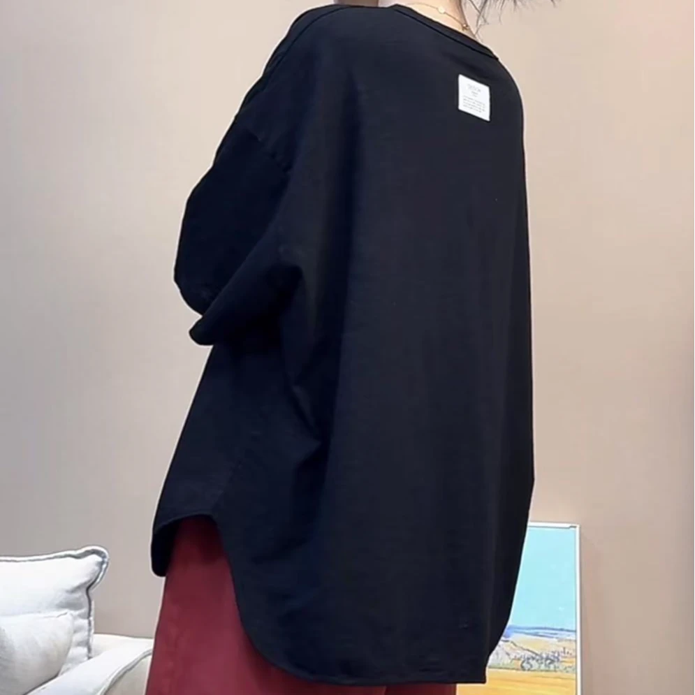 竹节棉后背贴标大版短袖t恤女