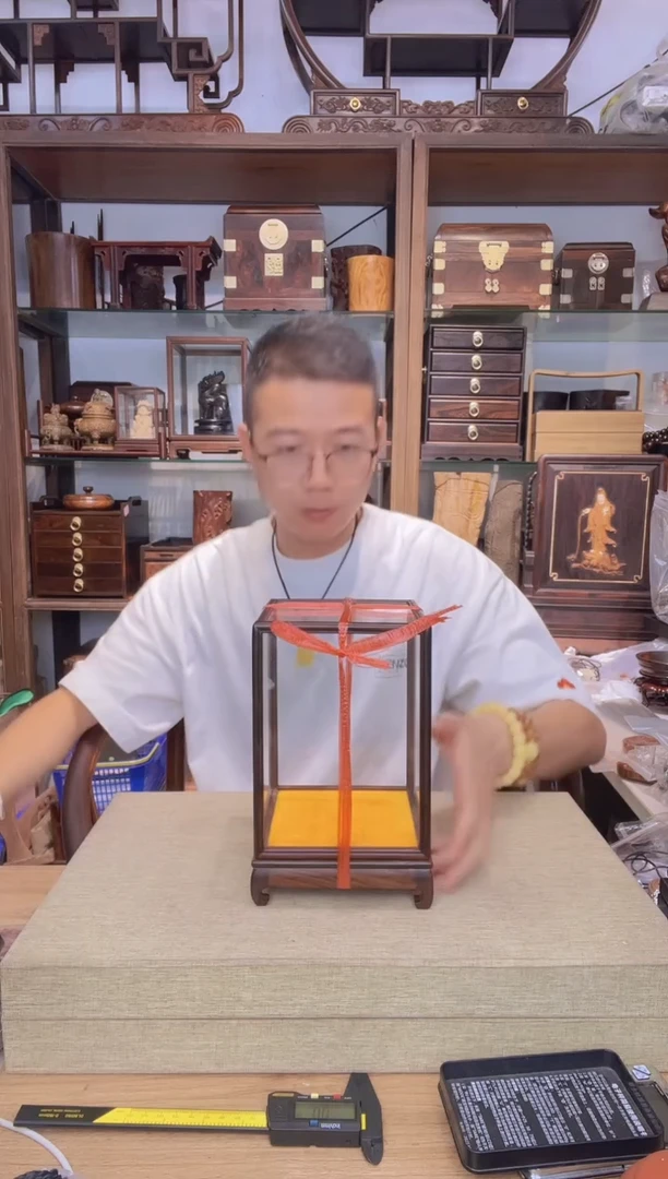 乌木类书架296大红酸枝竖式玻璃罩2号12*17