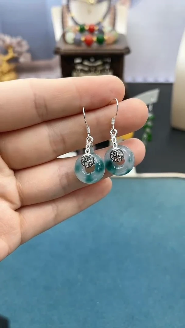 软玉银S925镶嵌耳饰山水轮胎耳钩