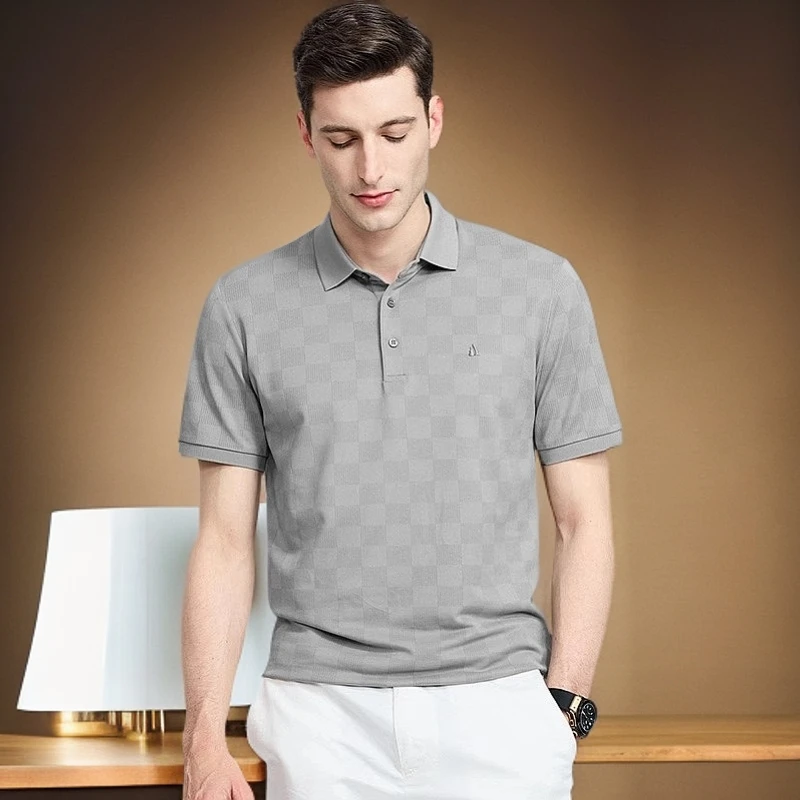 维比萨玻短袖t恤男装桑蚕丝夏季新款翻领polo衫男士运动舒适时尚
