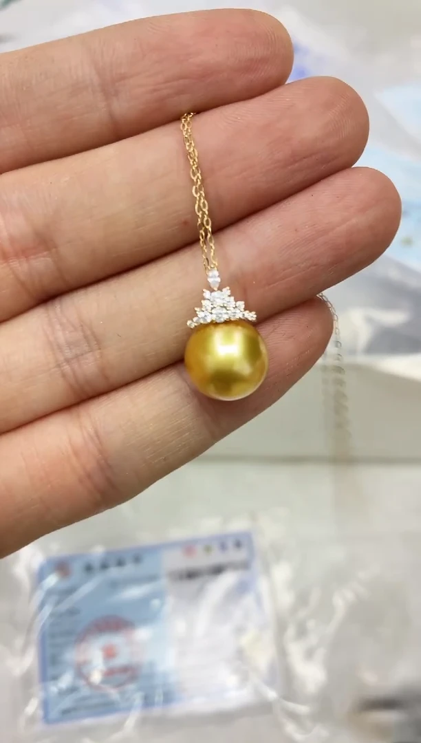 18K金镶嵌DA海水珍珠金珠吊坠11-12 ss179