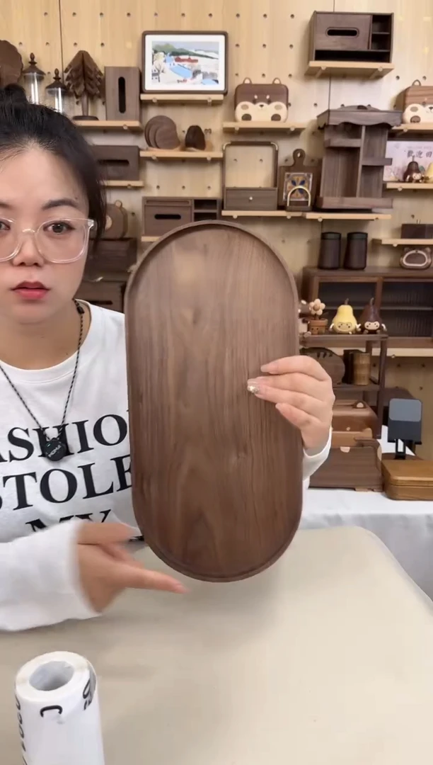 木北美黑胡桃整木椭圆形茶盘