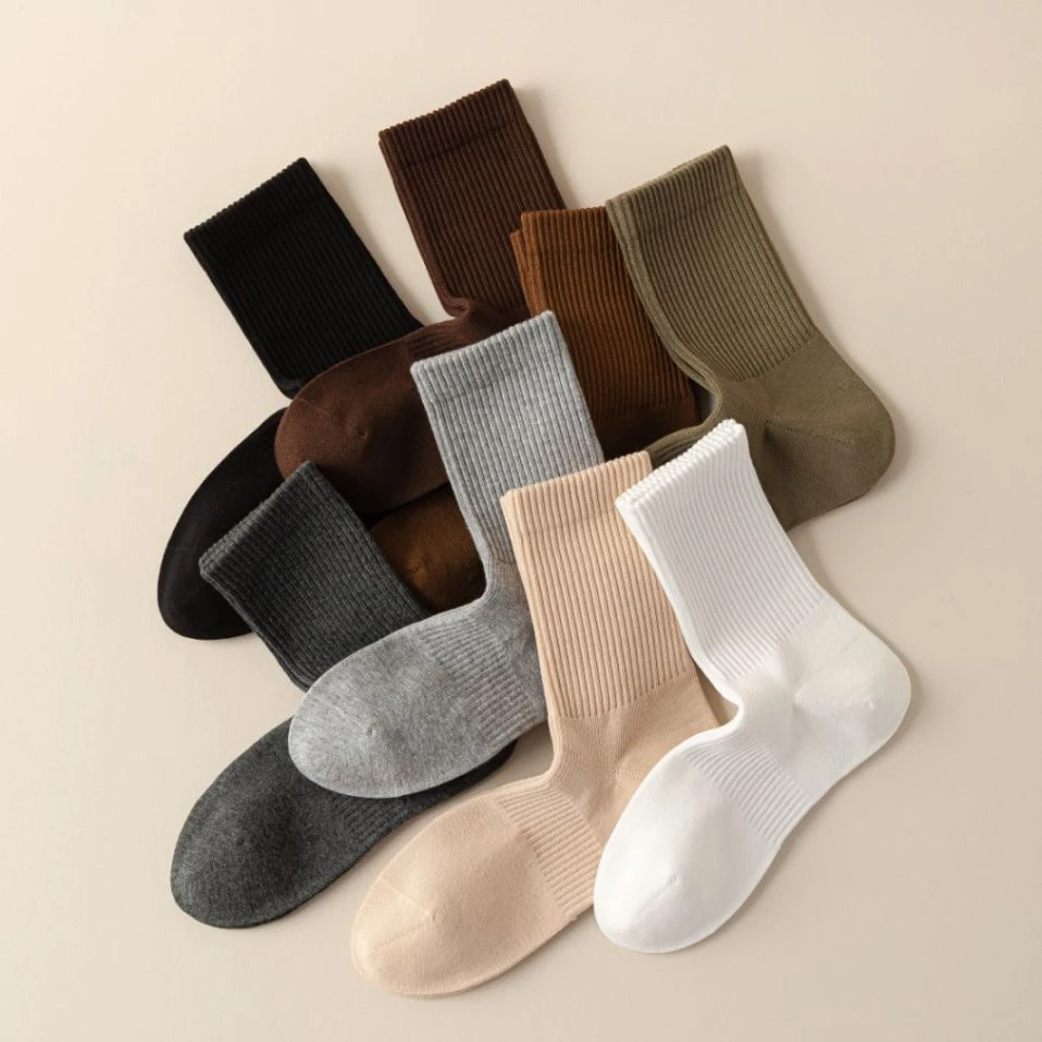 纯棉袜子男士吸汗防臭直角中通袜透气抗起球秋冬无骨商务长筒袜