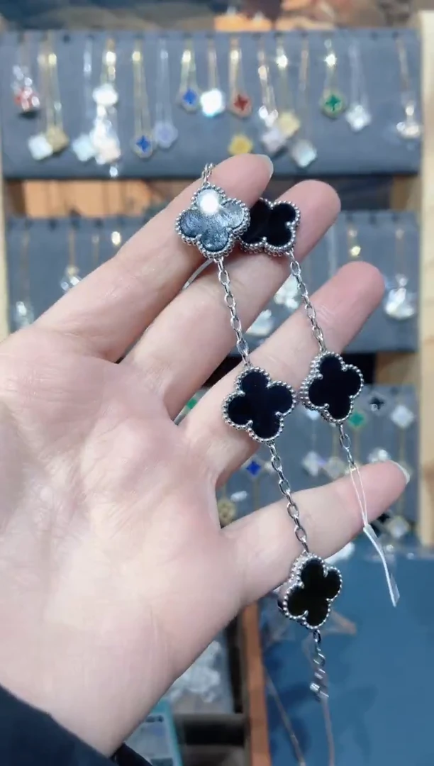 18K金镶嵌手链玛瑙/玉髓玛瑙K白黑五花