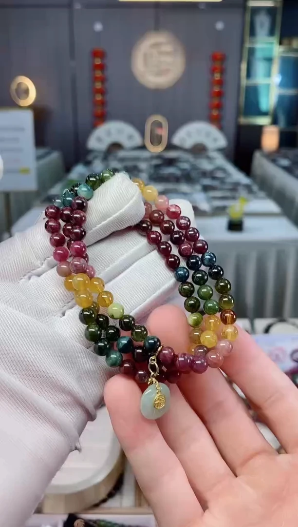 未镶嵌老矿碧玺彩虹三圈手串5mm+碧玺xion多样性发一条