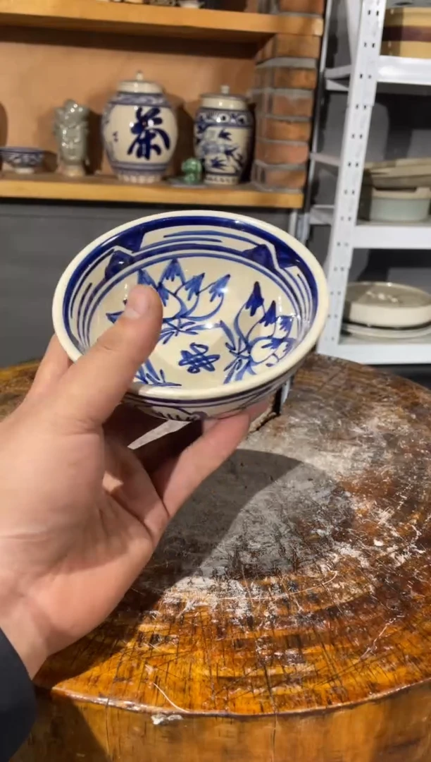 陶土30号直径12.5高6.5手绘米饭碗到手2只