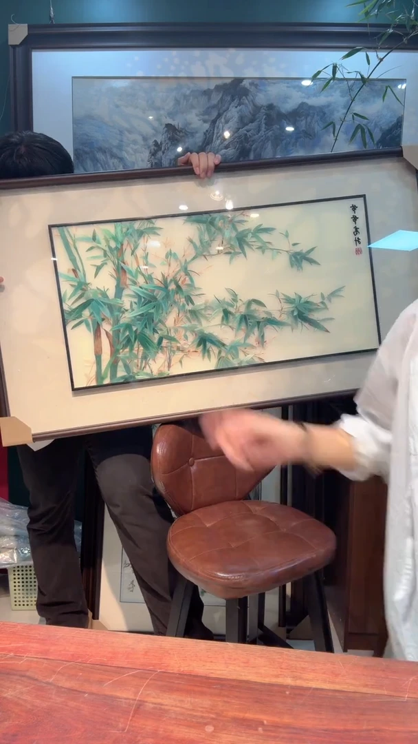 刺绣非遗苏绣手工刺绣精品定制竹子框中框带证书