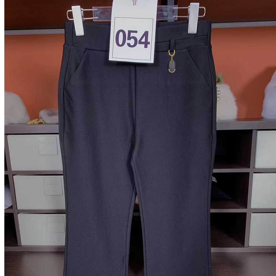 054微喇裤秋冬长裤蓝色加绒喇叭裤休闲裤黑色高腰女士保暖弹力