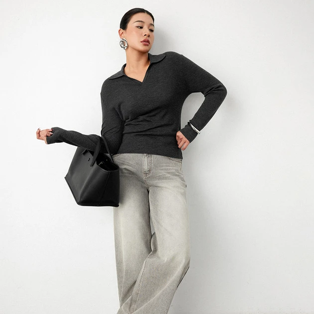 PLUSMALL 扬子纱系列 polo翻领知识分子针织长袖PLUS2412005