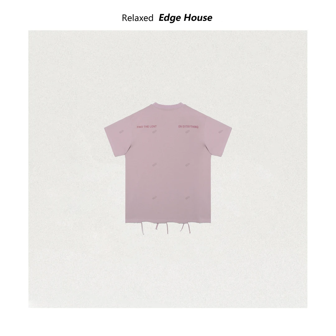 【哈哈家】流苏破边T  后背字母做旧撞色复古磨破水洗宽松T恤