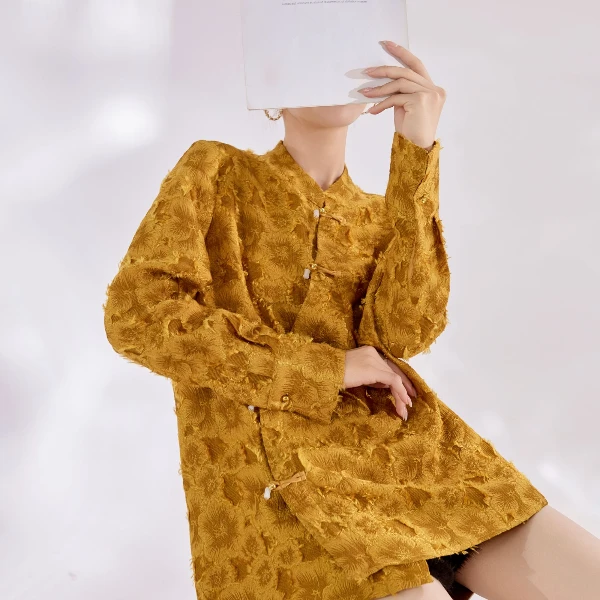 2025春季新款烧花新中式国风斜襟盘扣设计感宽松显气质衬衫 N1012