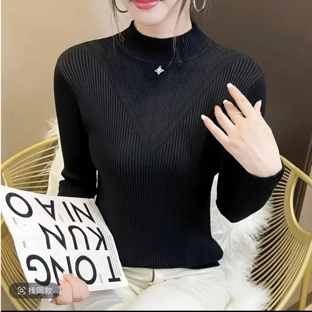 【黑色毛衣-不起球】高级显白显年轻款绵羊毛黑色百搭显瘦毛衣