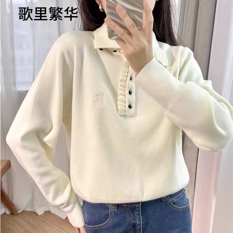 S+秋季新款女装 法式荷叶边立领套头针织上衣0522