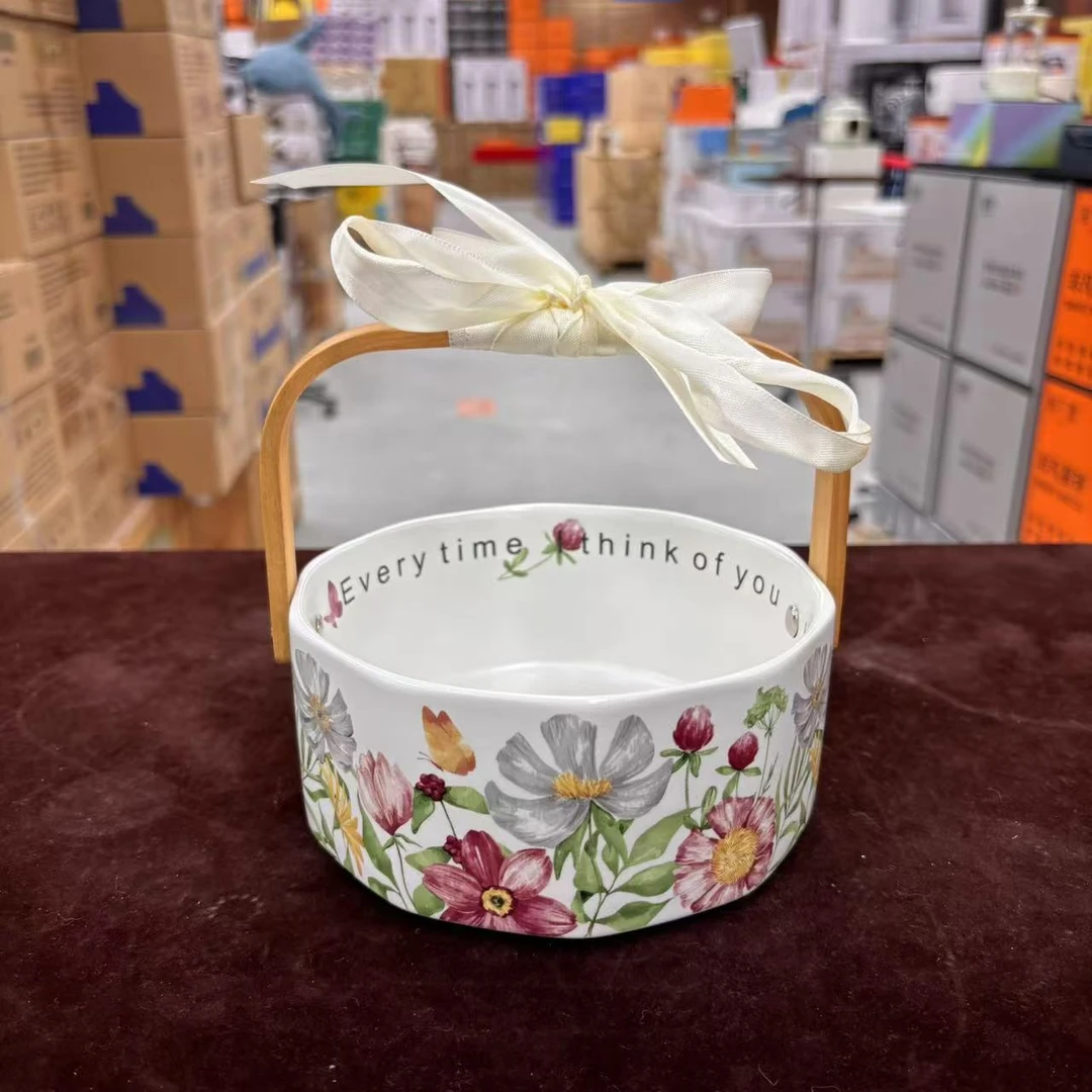 复古陶瓷水果提篮家用客厅果盘高级感礼物a1