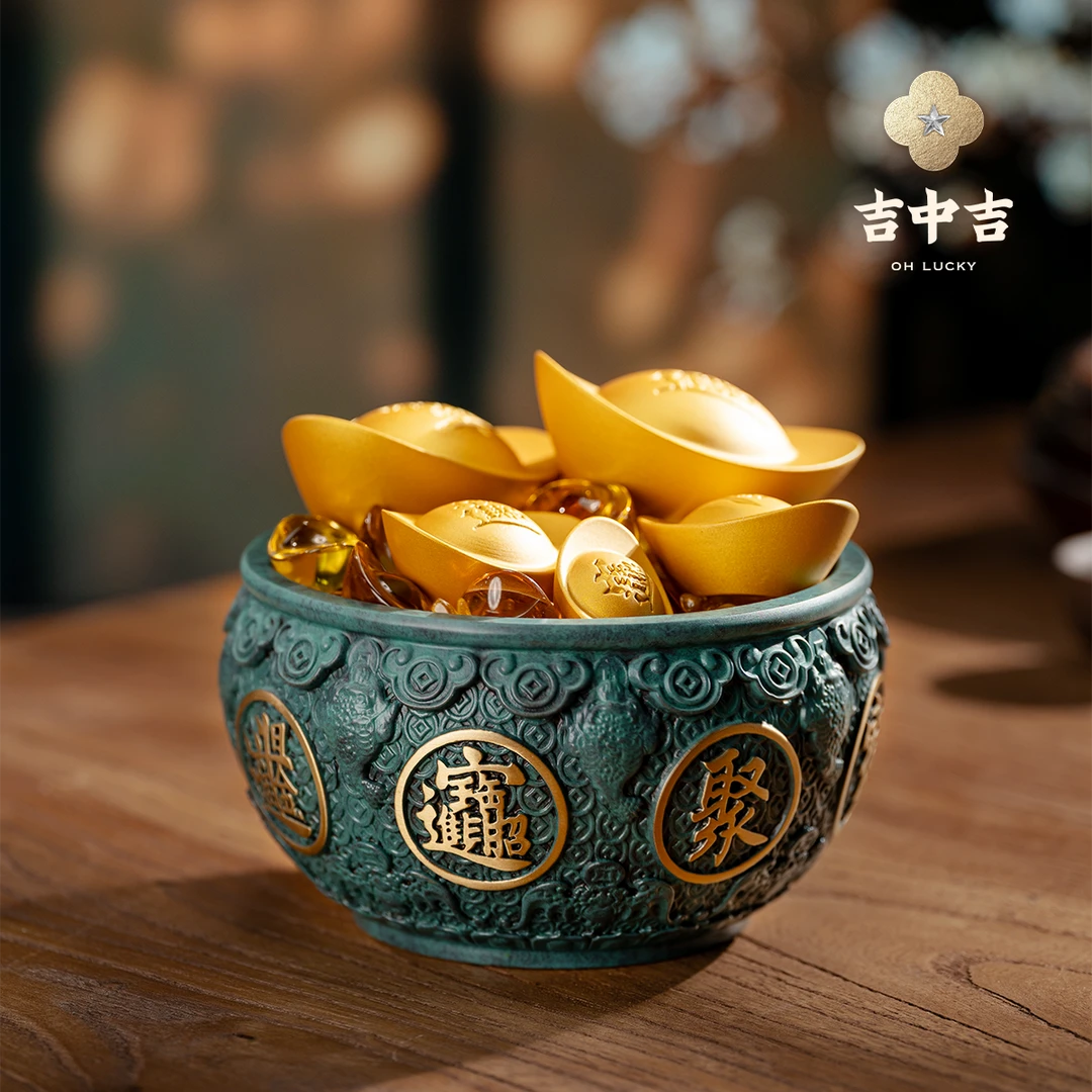 吉中吉·铜《福运聚宝盆》聚宝盆国风装饰摆件 适合公司开业玄关客厅