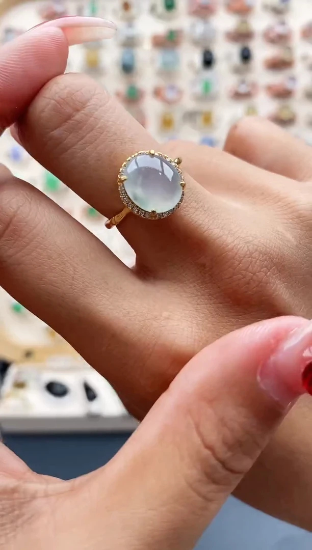 【闪购商品】翡翠戒指银S925镶嵌缅甸天然A货翡翠111  7+3