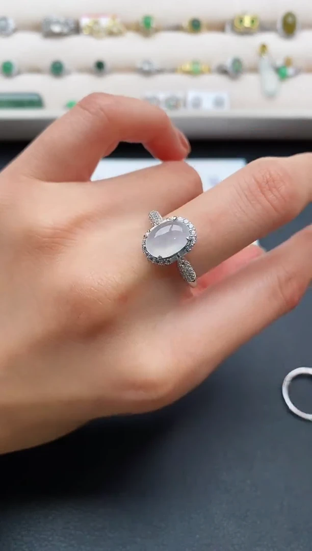 银S925镶嵌戒指翡翠缅甸天然A货翡翠222  3-4