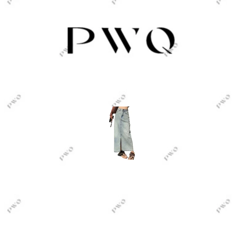 半身裙牛仔裙长款前开叉明线水蓝气质YLG-71102