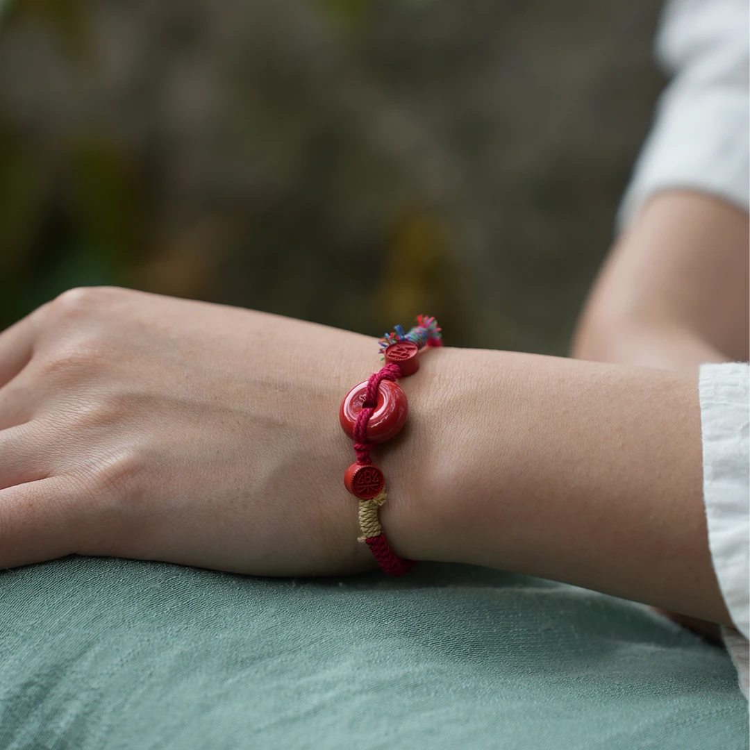 含辰砂工艺品朱砂高含量如愿编绳手串【九华山直发】