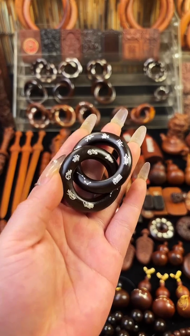 木木雕款雷枣木玉化  单面镶银五雷五路乾坤圈 2.5