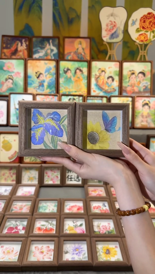 国画紫鸢尾花 向日葵蝴蝶 一组11
