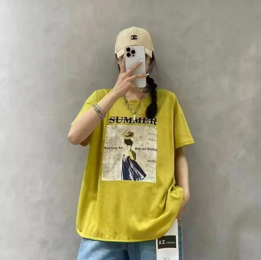 夏季新款韩版时尚百搭圆领修身短袖T恤女宽松显瘦休闲上衣