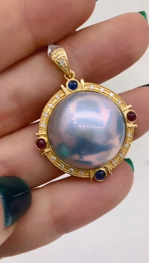 【闪购商品】拼合珍珠（马贝珠）吊坠18K金镶嵌234