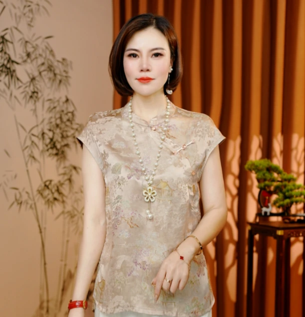 【浅梦】2025新款夏季新中式T恤短袖刻花修身显瘦减龄气质款169A