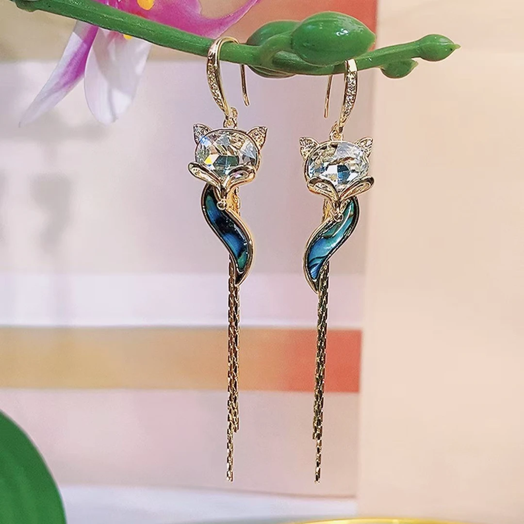 铜合金树脂耳饰 （49号）新款狐狸气质高档女人味长款流苏耳饰